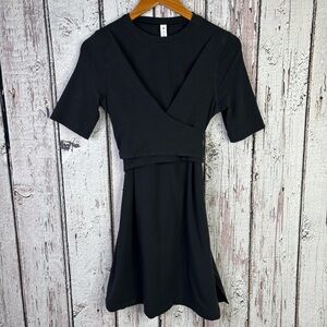 🍋Lululemon Cotton Wrap Front T-Shirt Dress Size 4 Black Soft Pima Cotton in EUC!